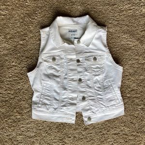 White Crop Denim Vest